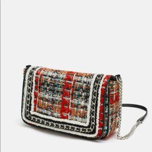 SOLD! New Tweed with Chain Black Red Cross Body Bag